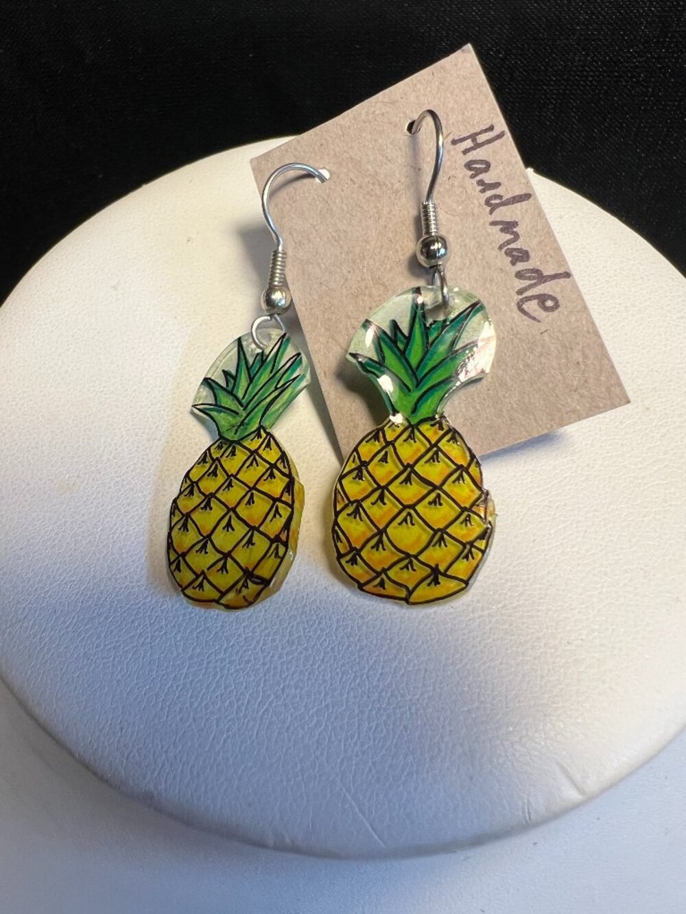 Pineapple Earrings, Silvertone Hooks, Handmade, OOAK